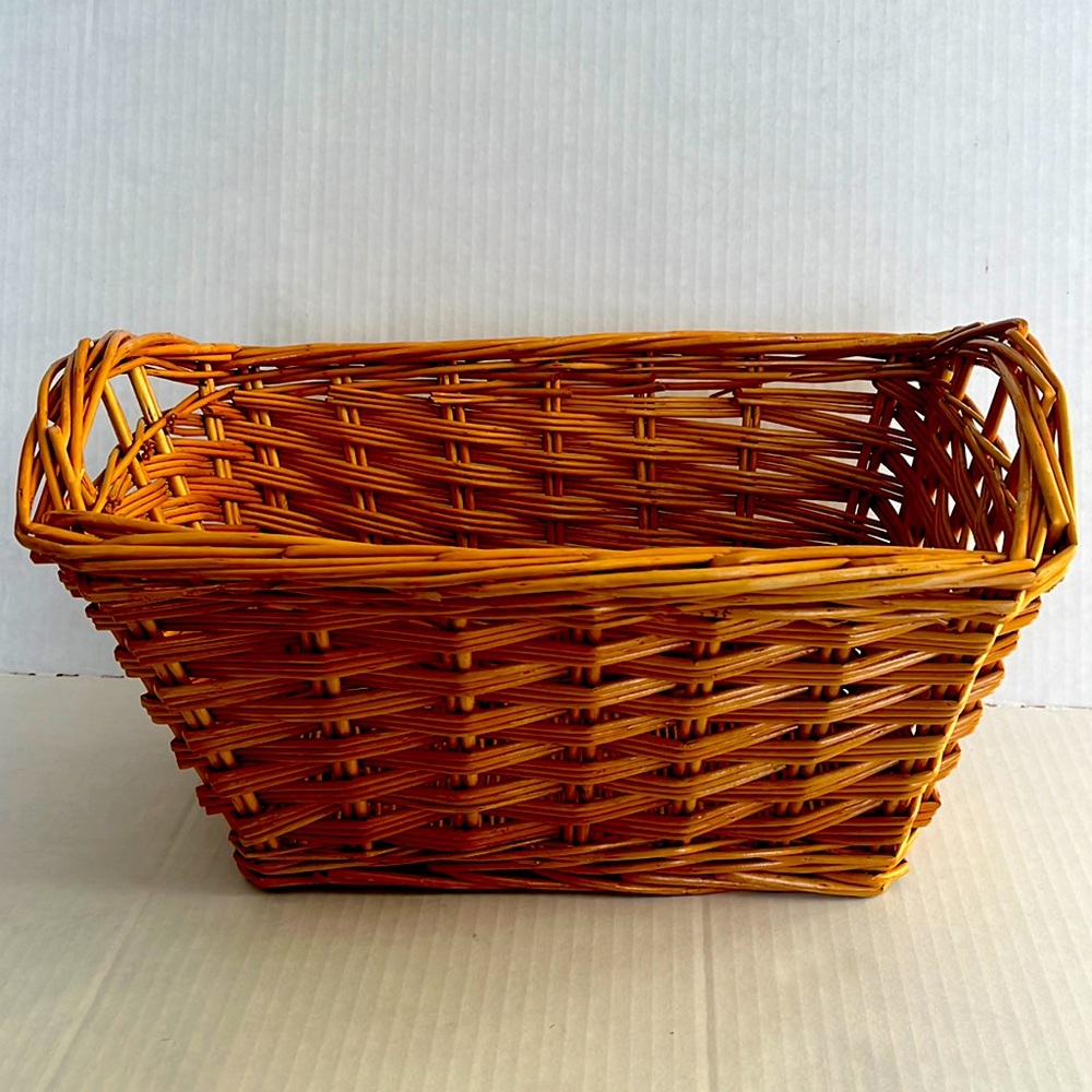 Brown woven rectangle storage basket with handles